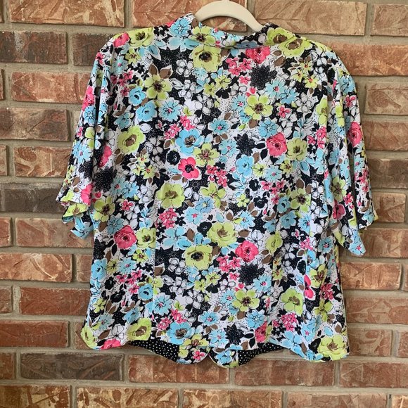 Pendleton 16W Bright Floral Women's Short Sleeve Button Down Top Blouse EUC - Picture 2 of 11